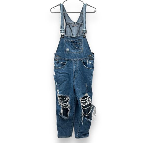 Carmar Denim Medium Wash Distressed Cropped Straight Leg Overalls Size‎ S - Picture 1 of 12